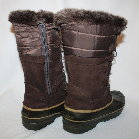 Lands End Hillary Tall Fur Lace Up Snow Duck Boot Women's Size 8 Brown - Picture 3 of 12